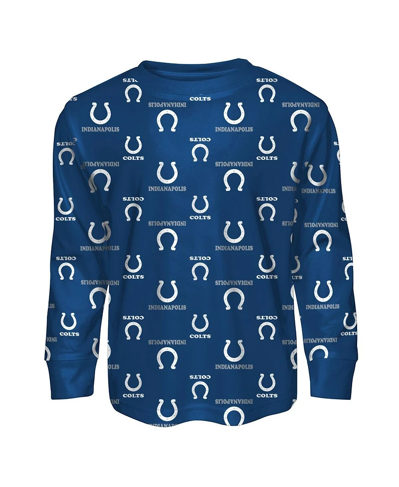 Outerstuff Preschool 2-Piece Royal Indianapolis Colts All-Over-Print Long Sleeve T-Shirt and Pants Sleep Set