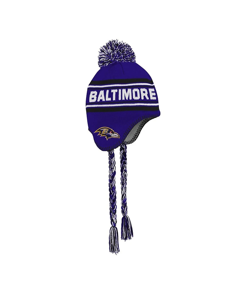 Outerstuff Big Boys and Girls Purple Baltimore Ravens Jacquard Tassel with Pom Knit Hat