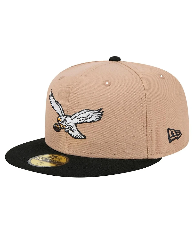 New Era Men's Tan Philadelphia Eagles Throwback Logo Main 59FIFTY Fitted Hat
