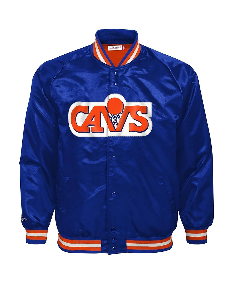 Mitchell & Ness Big Boys and Girls Blue Cleveland Cavaliers Hardwood Classics Satin Raglan Full-Snap Jacket