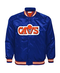 Mitchell & Ness Big Boys and Girls Blue Cleveland Cavaliers Hardwood Classics Satin Raglan Full-Snap Jacket