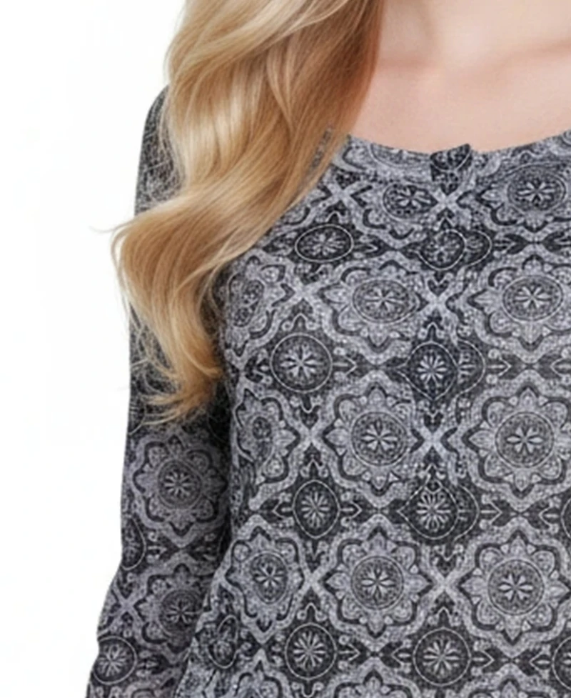 Ny Collection Women's Long Raglan Sleeve Mesh Top