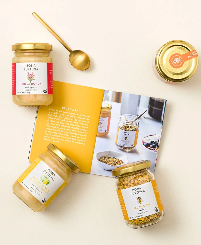 Uncommon Goods Taste of Italy Naturally Infused Raw Honey Gift Set, 4 Jars, 6.7 oz Each