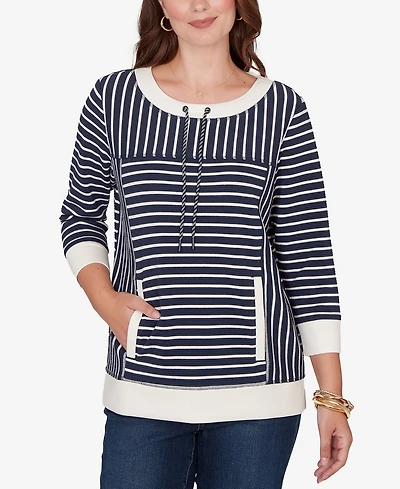 Ruby Rd. Petite Striped Popover Pocket Top
