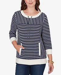 Ruby Rd. Petite Striped Popover Pocket Top