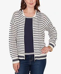 Ruby Rd. Petite Mesh Stitch Zip Sweater Jacket