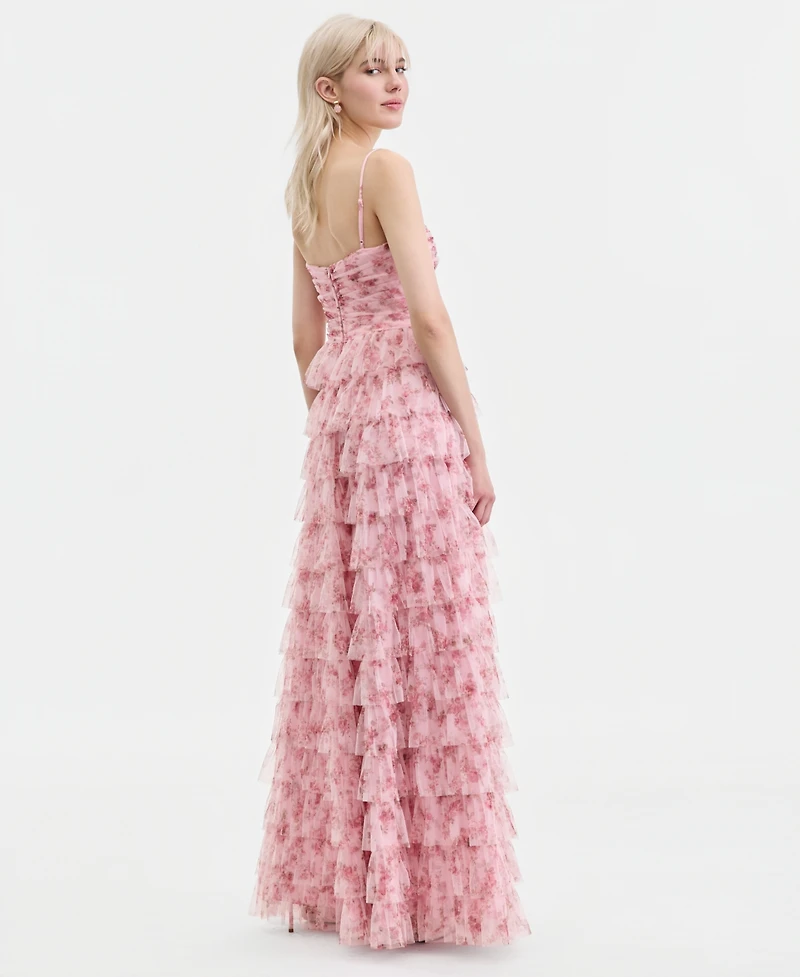B Darlin Juniors' Sweetheart-Neck Ruffle-Skirt Mesh Gown