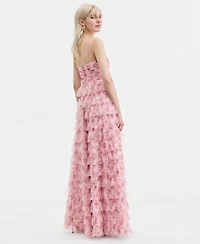 B Darlin Juniors' Sweetheart-Neck Ruffle-Skirt Mesh Gown