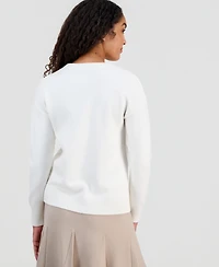 T Tahari Women's Dimensional Flowers Crewneck Sweater