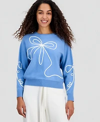 T Tahari Women's Soutache Bow Crewneck Sweater