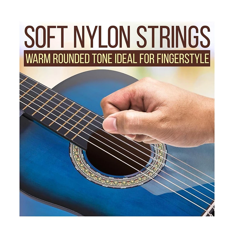 Pyle 36'' -Inch 6-String Classic Guitar - 3/4 Size Scale Guitar with Digital Tuner & Accessory Kit, (Blue burst