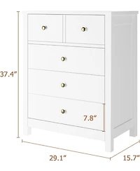 5 Drawer Dresser, Wooden Chest of Drawers, Modern Storage Tower with Metal Handles, Storage Organizer Unit with Deep Space for Bedroom, Living Room, H