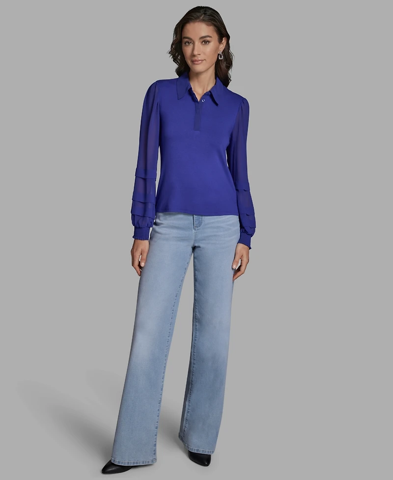 Bcbg Women's Slim Fit Collared Button-Up Top