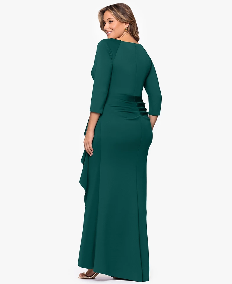 Xscape Plus V-Neck 3/4-Sleeve Dress