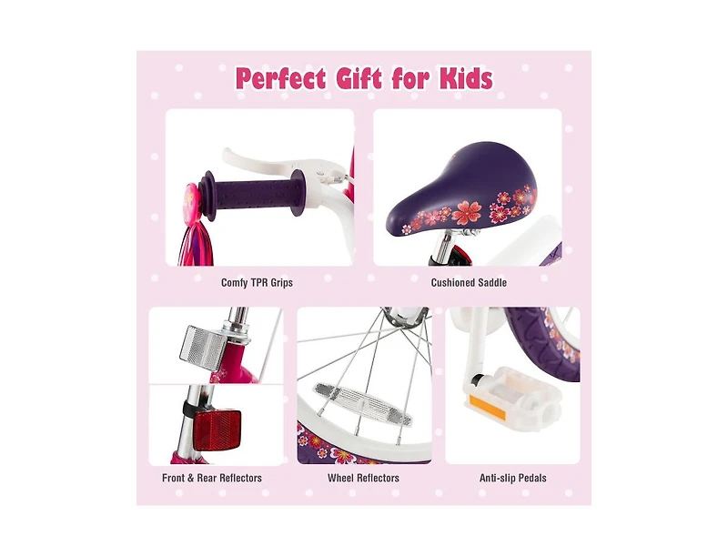 14 Inch Kids Bike with Doll Seat and Removable Training Wheels for 3-7 Years Old