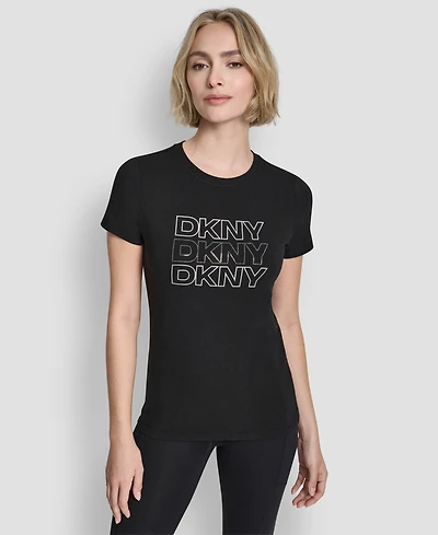 Dkny Women's Triple Rhinestone Foil Logo Crewneck Baby T-Shirt