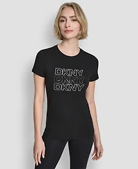 Dkny Women's Triple Rhinestone Foil Logo Crewneck Baby T-Shirt