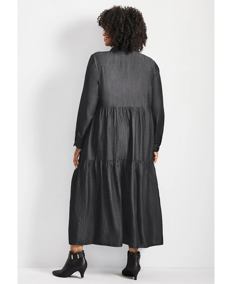 Avenue Women's Denim Tiered Shirtdress