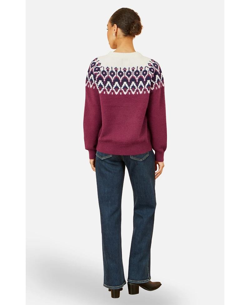 Yumi Women's Fair Isle Relaxed Fit Knitted Sweater
