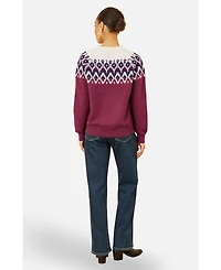 Yumi Women's Fair Isle Relaxed Fit Knitted Sweater