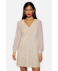 Yumi Women's Women'sSequin Tunic Dress With Tie Back