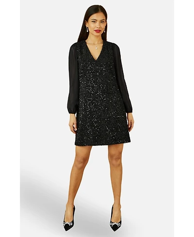 Yumi Women's Women'sSequin Tunic Dress With Tie Back