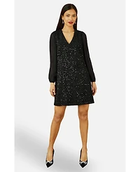 Yumi Women's Women'sSequin Tunic Dress With Tie Back