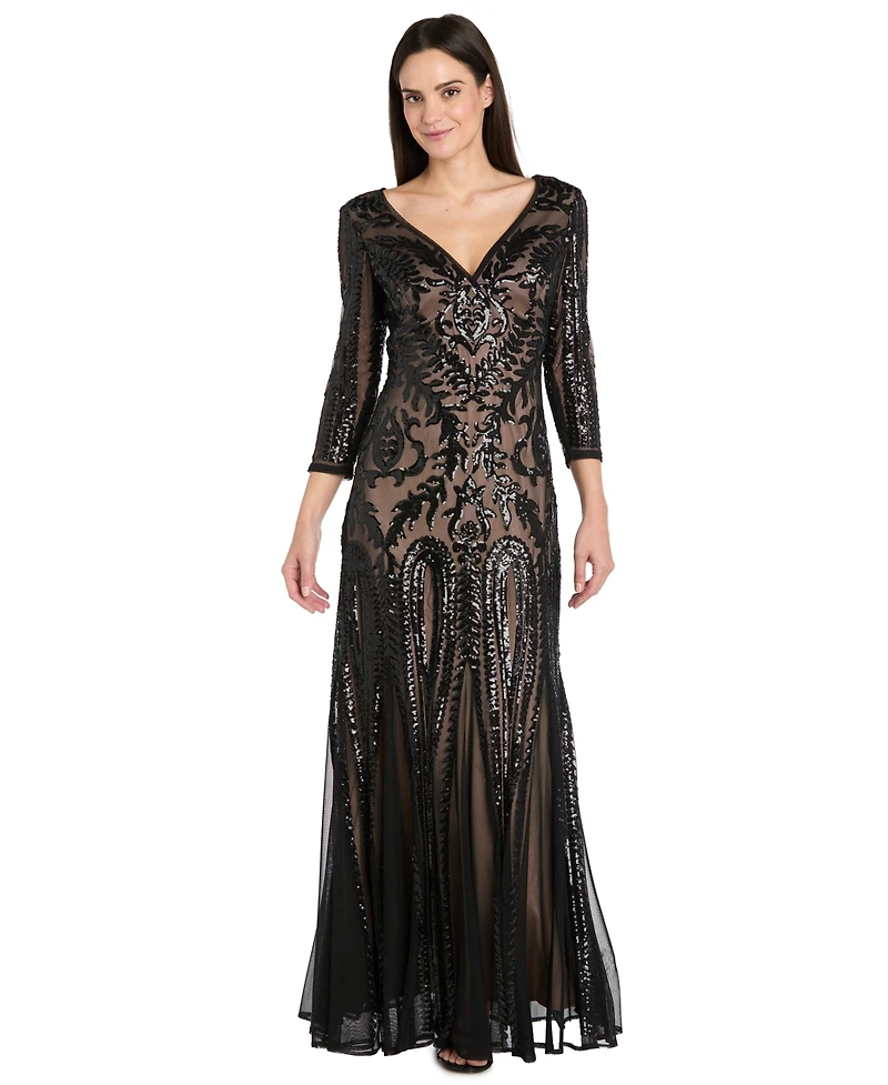 R & M Richards Women's 3/4 Sleeve V-Neck Dress