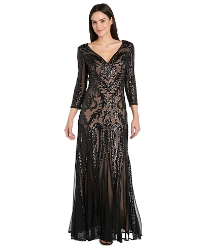 R & M Richards Women's 3/4 Sleeve V-Neck Dress