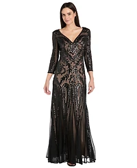 R & M Richards Women's 3/4 Sleeve V-Neck Dress