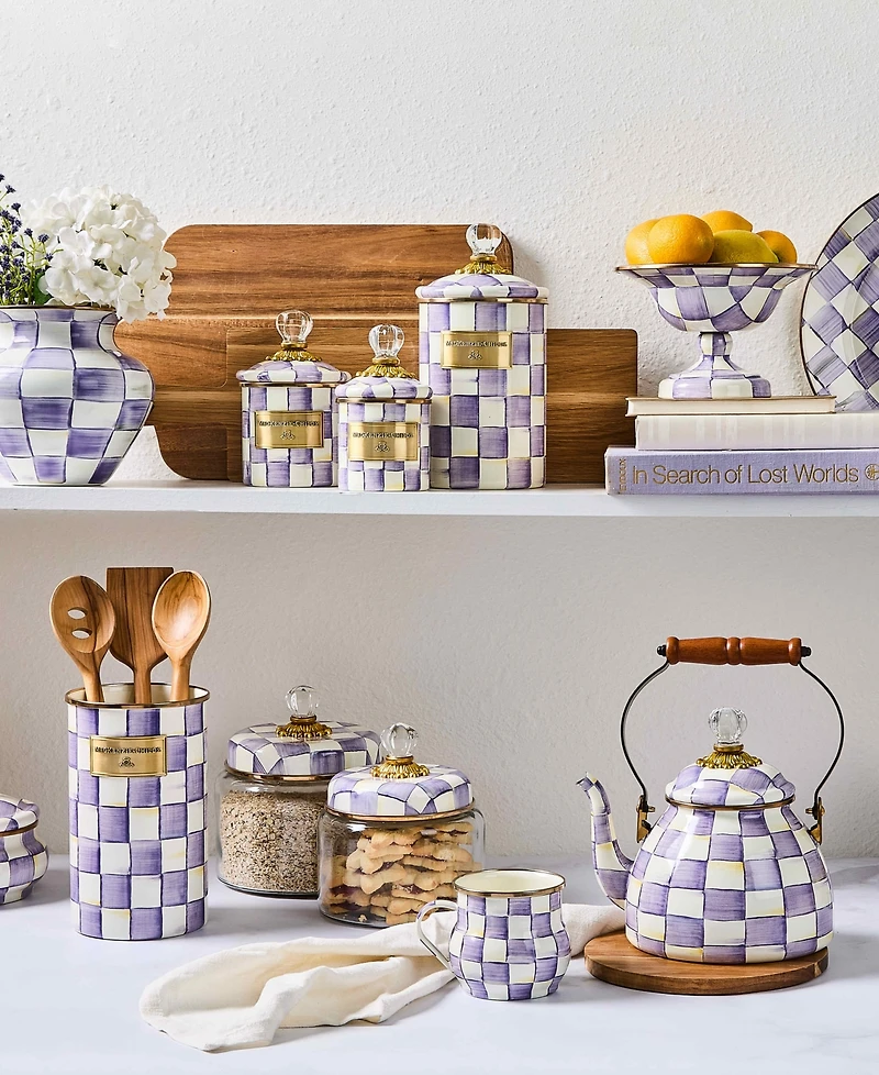 MacKenzie-Childs Violet Check Handmade Utensil Holder