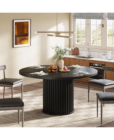 Tribesigns Black Round Dining Table for 4-6 People, Modern Fluted Mdf + Metal Base Kitchen Table (Only Table)