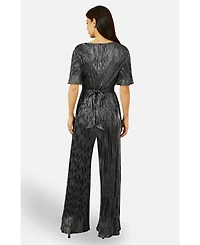 Yumi Women's Pleated Jumpsuit With V Neck