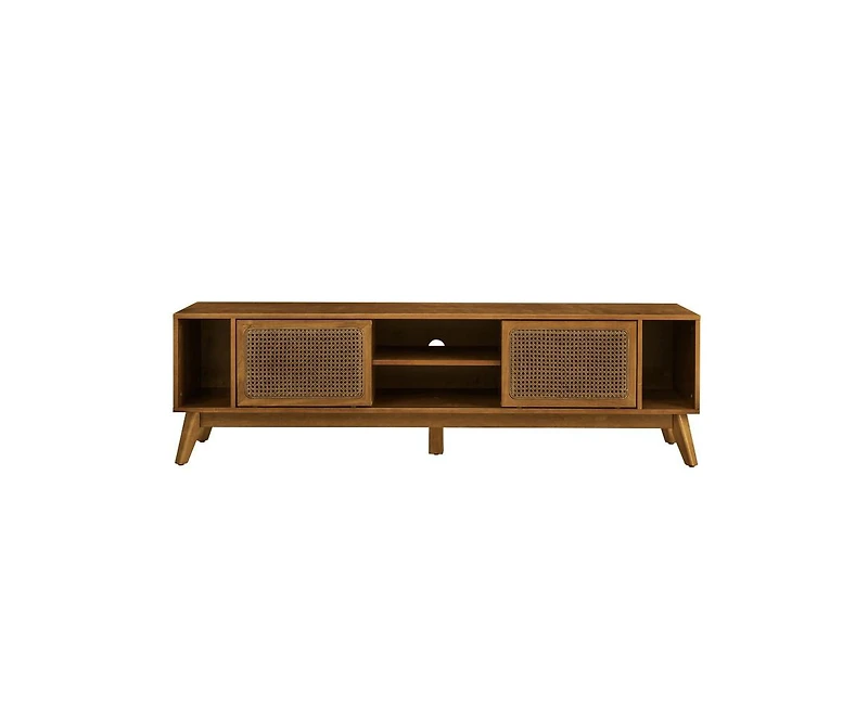 67.9 Inch Mid Century Modern Storage Cabinet With Rattan Tv Stand