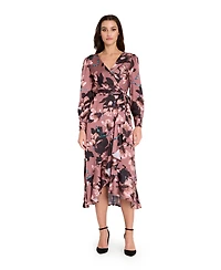 Tahari Asl Women's V-Neck Ruffle Midi Dress