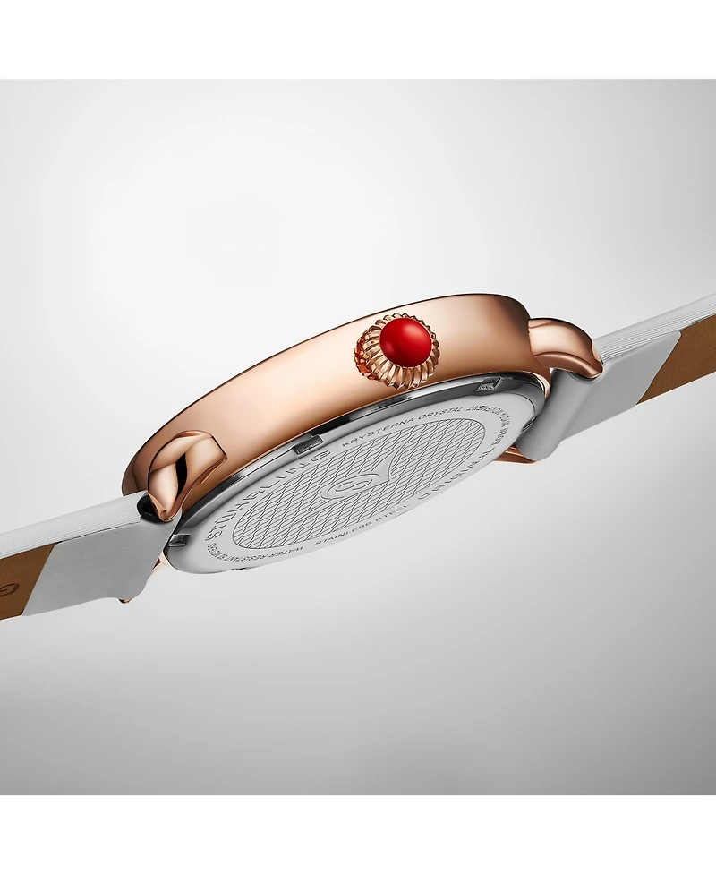 Stuhrling Elegant Women s 40mm Dress Watch – Model 4068, White Satin Leather Band, Rose-Tone Crystal Accents