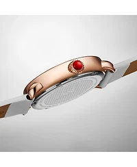 Stuhrling Elegant Women s 40mm Dress Watch – Model 4068, White Satin Leather Band, Rose-Tone Crystal Accents