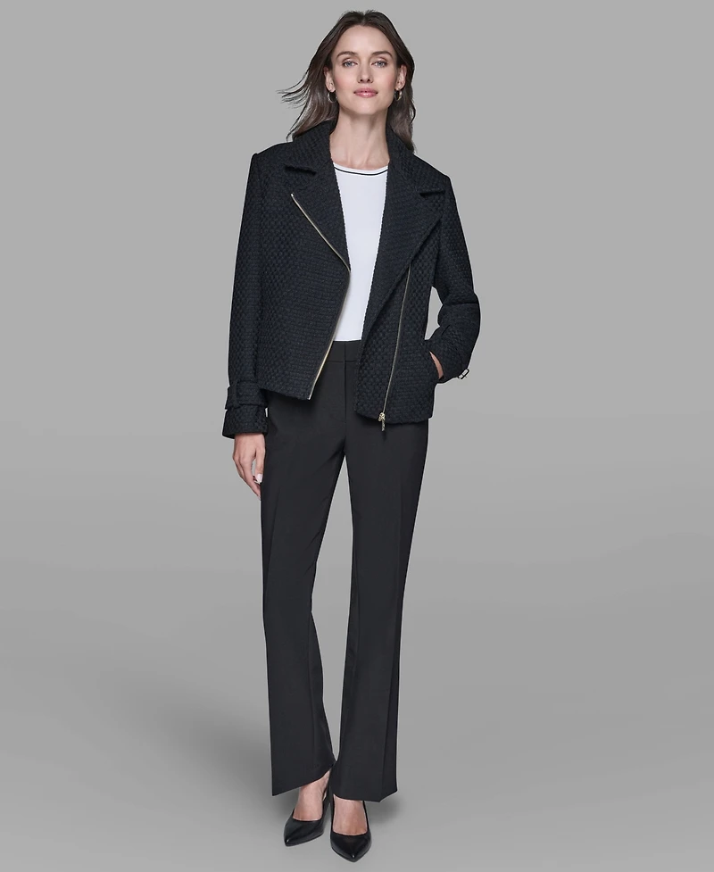Karl Lagerfeld Paris Women's Tweed Moto Long-Sleeve Jacket