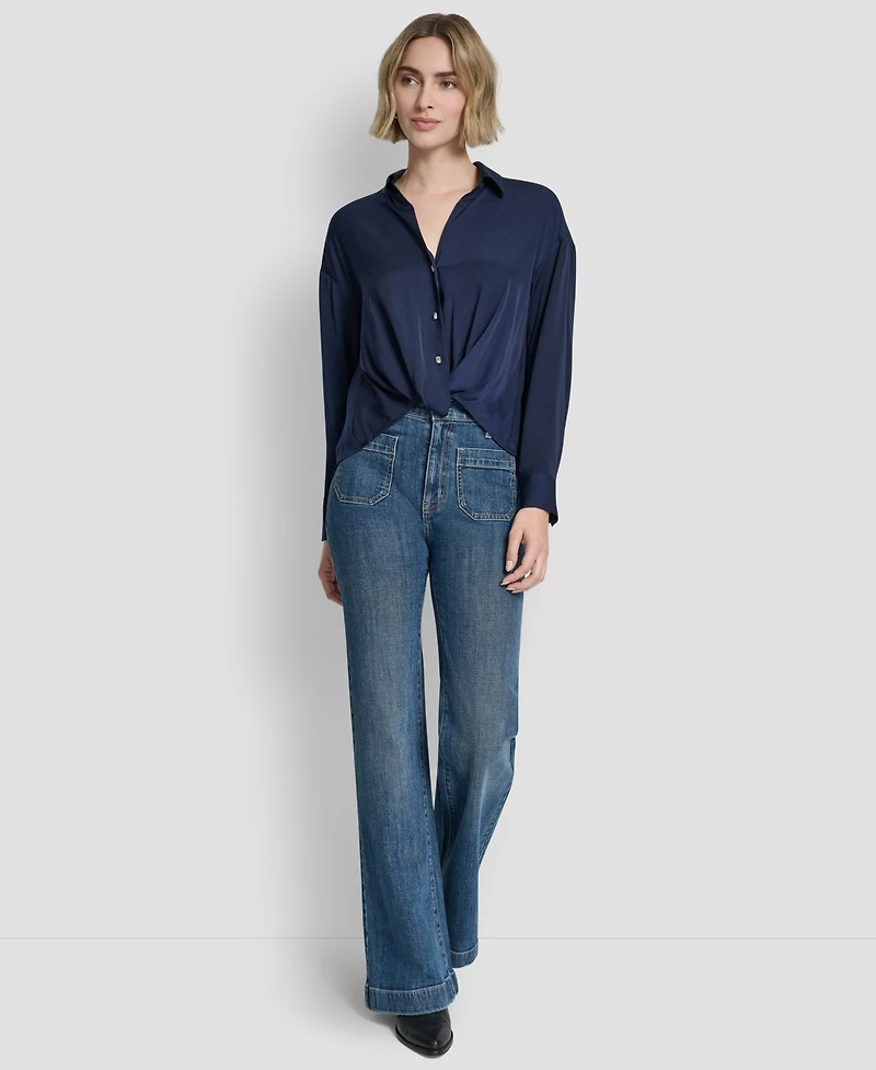 Dkny Jeans Women's Long-Sleeve Rhinestone Button Front Shirt