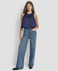 Dkny Jeans Women's Sleeveless Rhinestone Button Bubble Top