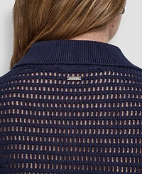 Dkny Jeans Women's Polo Collar Crochet Stitch Short Dress