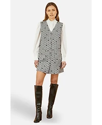 Yumi Women's Bow Print Button Up Pinafore Dress
