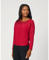 Cable & Gauge Women's Floral Hotfix Dolman Sweater