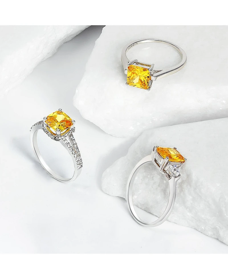 Bling Jewelry Sterling Silver 3CT Carnary Yellow Princess Cut Cz Promise Ring with Trillion Side Stones