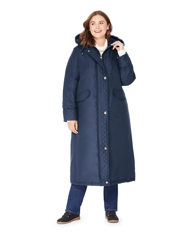 Woman Within Women's Plus Size Long Hooded Dtm Faux Down Parka Coat