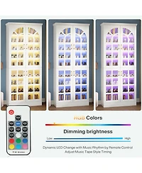 Tribesigns 76" Tall Shoe Cabinet with Doors and Led Lights, 9-Tier Wooden Shoe Rack Organizer with Adjustable Shelves