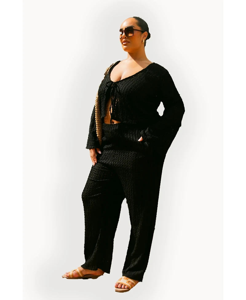 Fashion-szn Curve Women's Curve Crochet Tie Front Resort Top