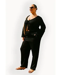 Fashion-szn Curve Women's Curve Crochet Tie Front Resort Top