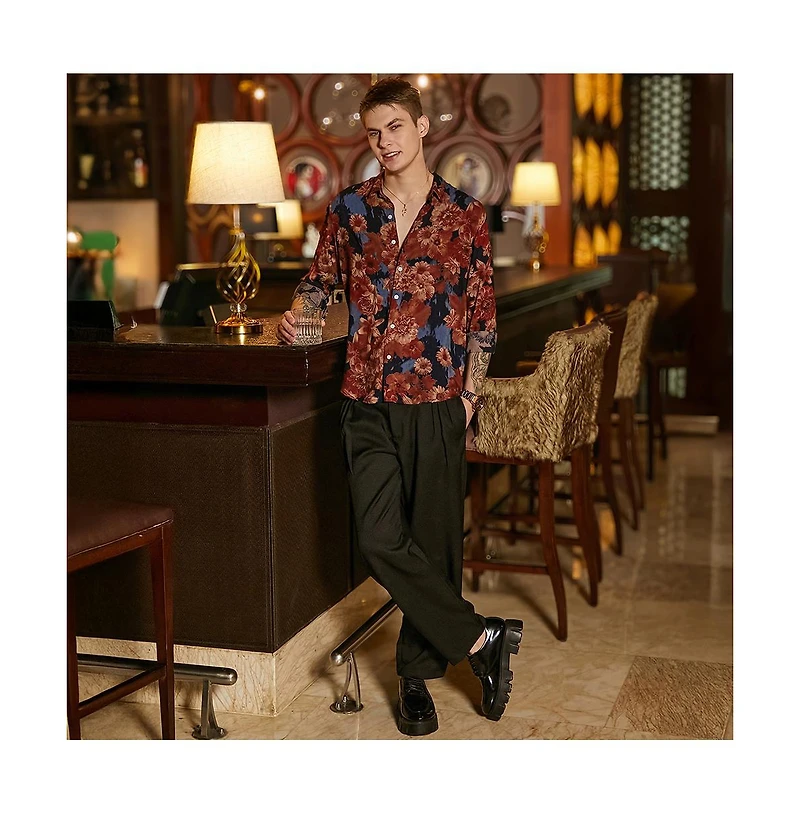 Campus Sutra Men's Chocolate Brown & Midnight Black Floral Overlap Shirt