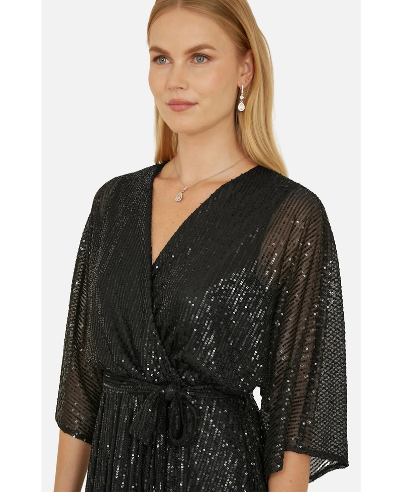 Yumi Women's Sequin Kimono Midi Wrap Dress